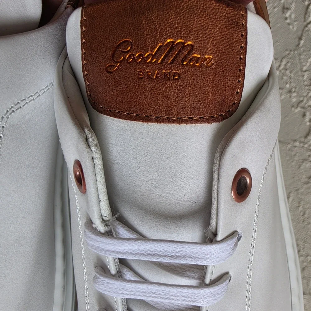 Good Man Legend London Sneackers Mens 8.5 White Nappa & Brown Vachetta Leather